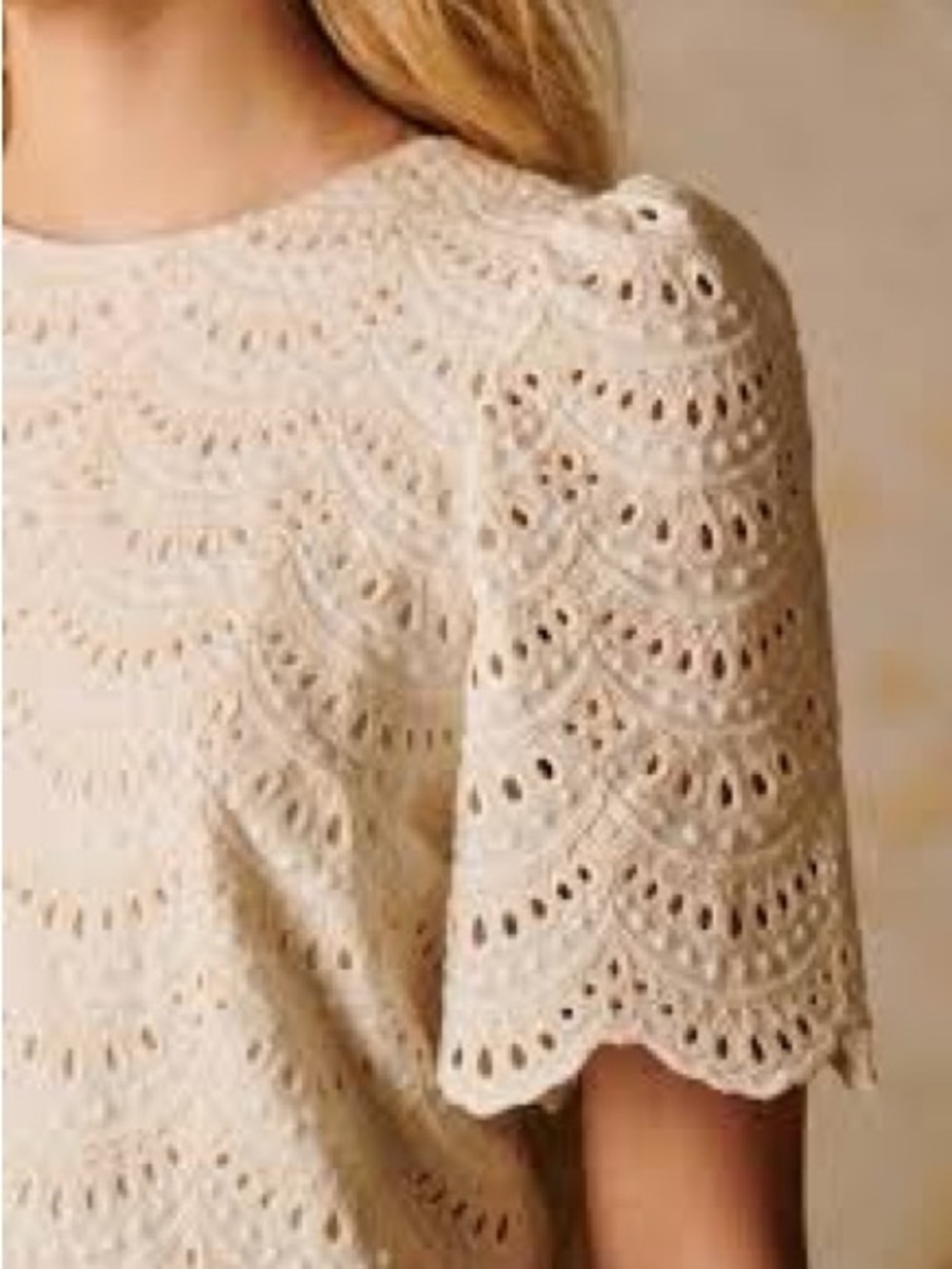 Sezane Lisa Blouse in Ecru - Eyelet Short-Sleeve Top - Picture 3 of 8